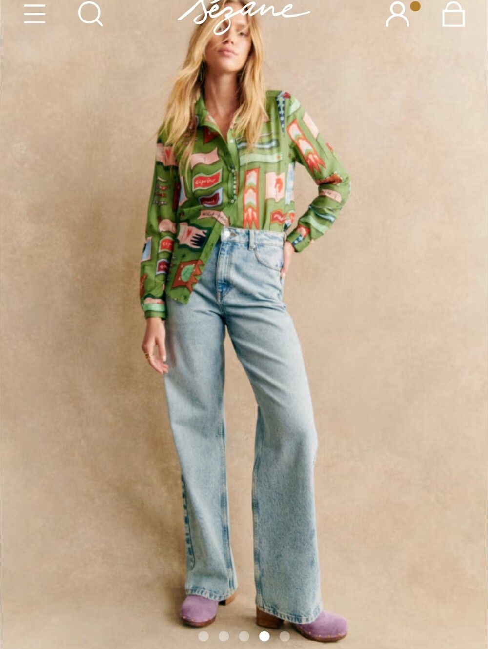 Sezane ×Pangea Pierro Shirt Green Flag Print 38 NWOT